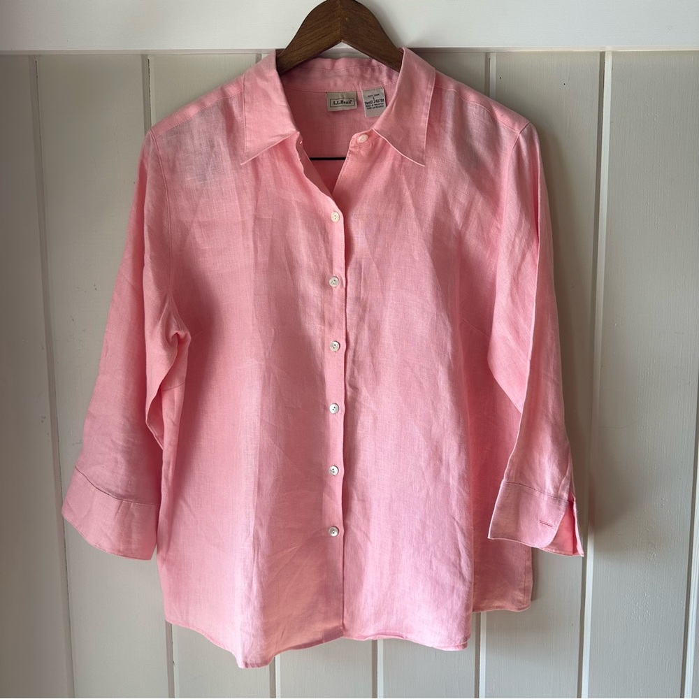 L.L. Bean Pink Linen Button-Down Shirt